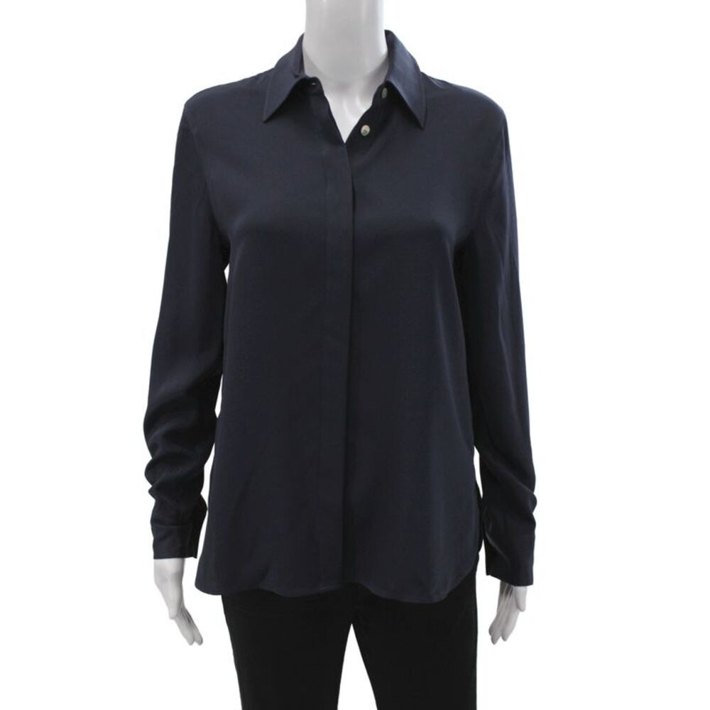 Lily Silk Women Collared Long Sleeve Mulberry Silk Blue Basic Button-Up Size S